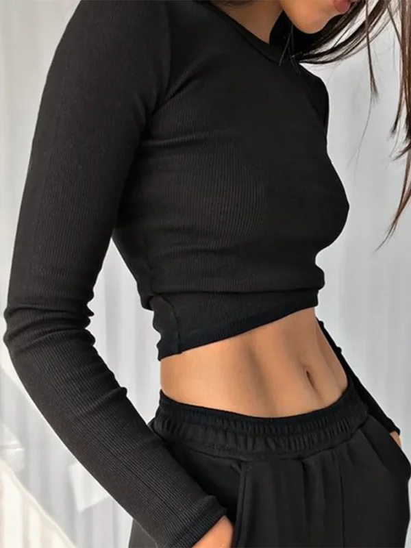 Ribbed Long-Sleeve Cropped Top – Casual Spring Basics - Image 2