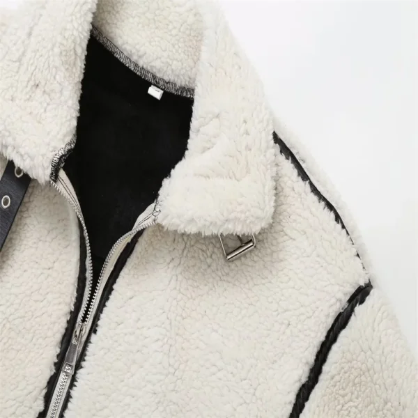 Contrast Color Plush Jacket – Cozy Lamb Wool One-Piece for Autumn - Image 7