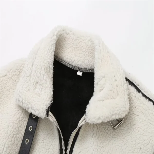 Contrast Color Plush Jacket – Cozy Lamb Wool One-Piece for Autumn - Image 4