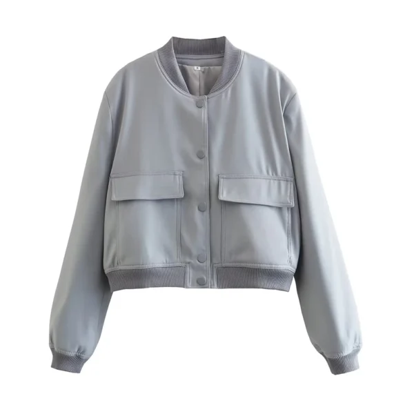 Vintage Bomber Jacket with Pockets – Chic Long Sleeve Casual Outerwear - Image 10