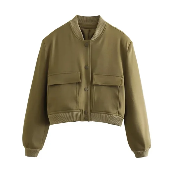 Vintage Bomber Jacket with Pockets – Chic Long Sleeve Casual Outerwear - Image 11