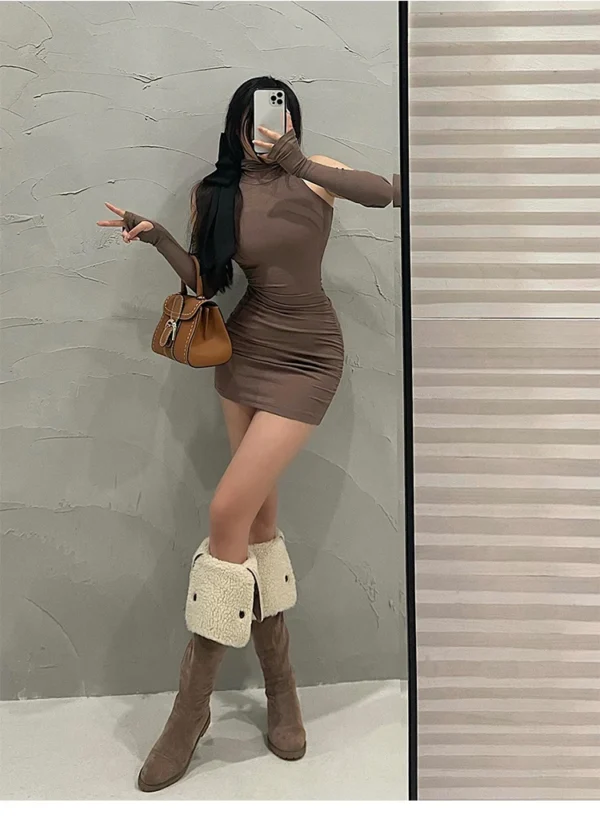 Lace-Up Pleated Mini Dress – Sleeveless High Neck Autumn Elegance - Image 16
