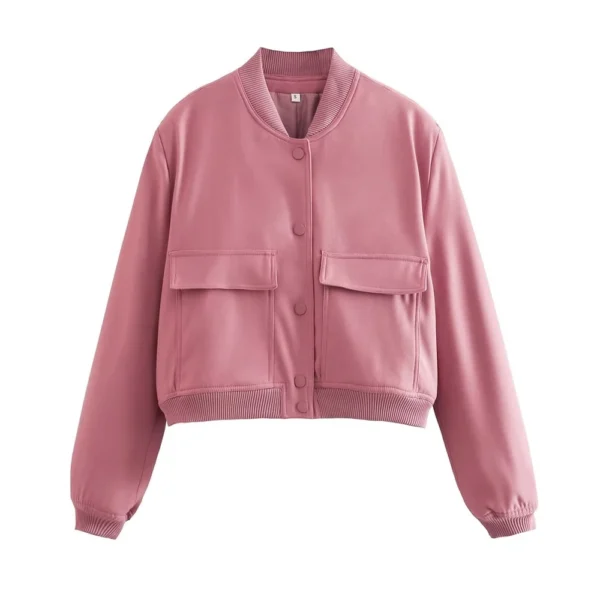Vintage Bomber Jacket with Pockets – Chic Long Sleeve Casual Outerwear - Image 7