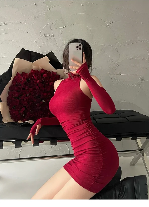 Lace-Up Pleated Mini Dress – Sleeveless High Neck Autumn Elegance - Image 8