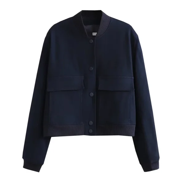 Vintage Bomber Jacket with Pockets – Chic Long Sleeve Casual Outerwear - Image 8