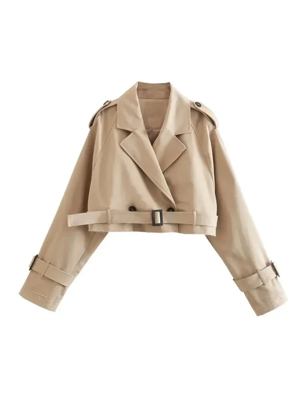 Vintage Belted Cropped Trench Coat – Soft Spring Street Style - Image 2