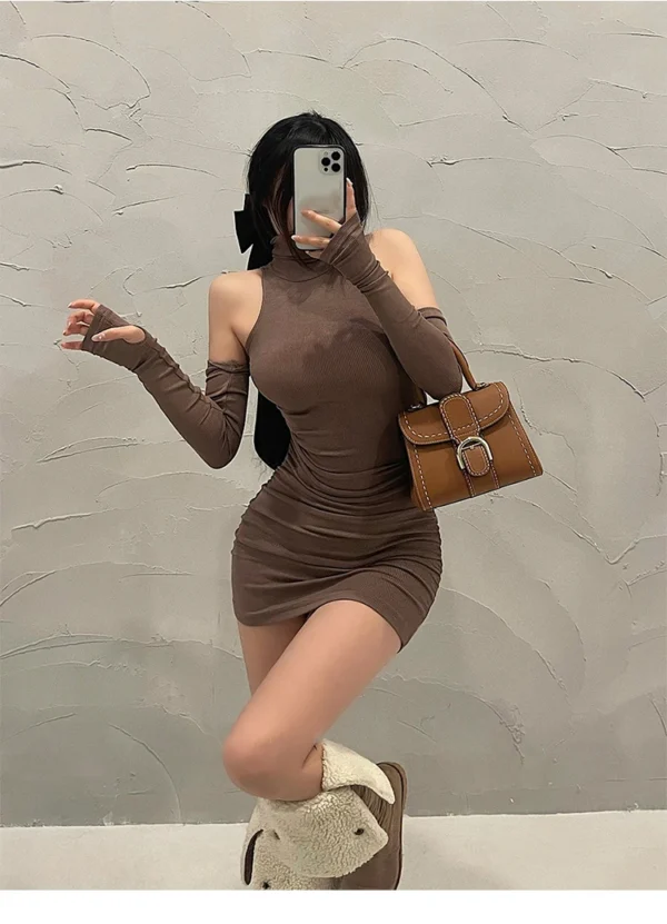 Lace-Up Pleated Mini Dress – Sleeveless High Neck Autumn Elegance - Image 15