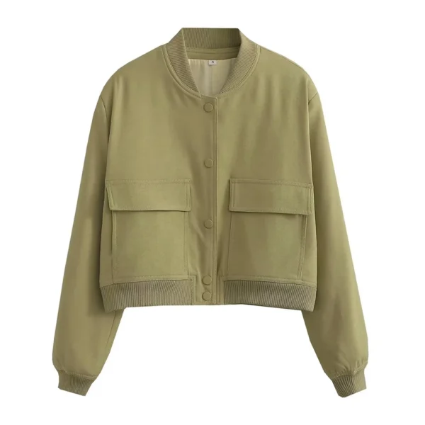 Vintage Bomber Jacket with Pockets – Chic Long Sleeve Casual Outerwear - Image 15