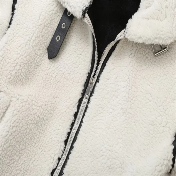 Contrast Color Plush Jacket – Cozy Lamb Wool One-Piece for Autumn - Image 8