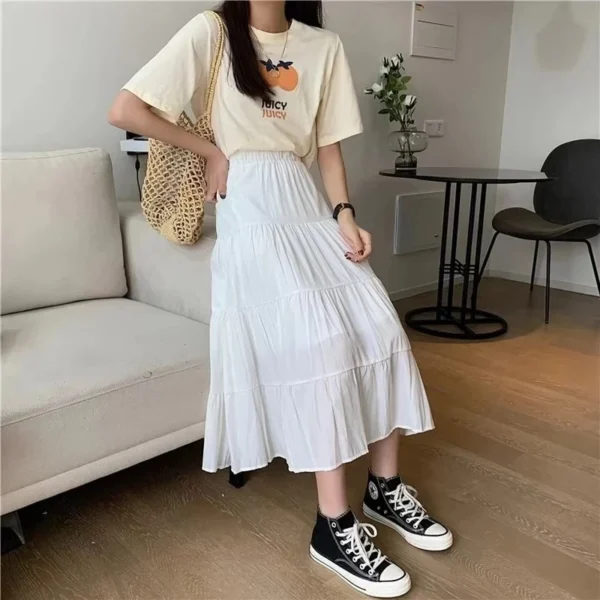 Vintage High-Waist A-Line Skirt – Chic Patchwork Spring & Summer Style - Image 3