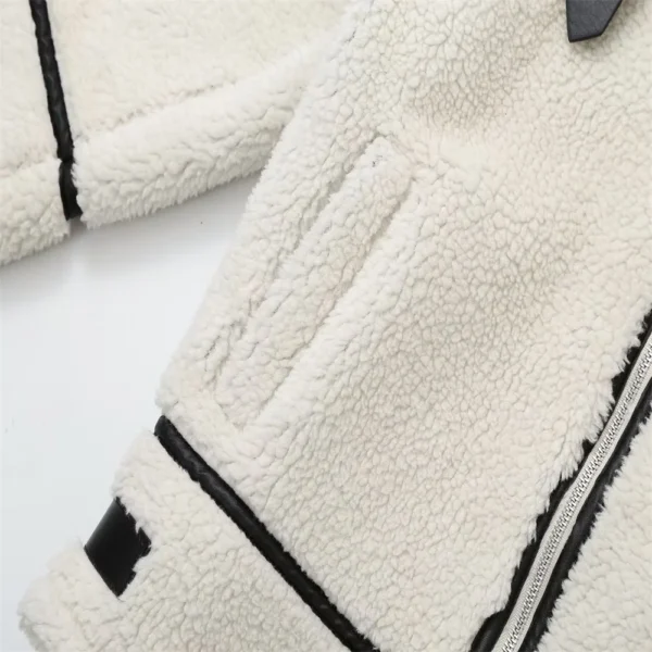 Contrast Color Plush Jacket – Cozy Lamb Wool One-Piece for Autumn - Image 9