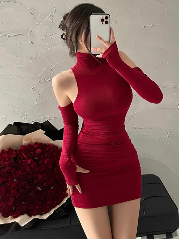 Lace-Up Pleated Mini Dress – Sleeveless High Neck Autumn Elegance