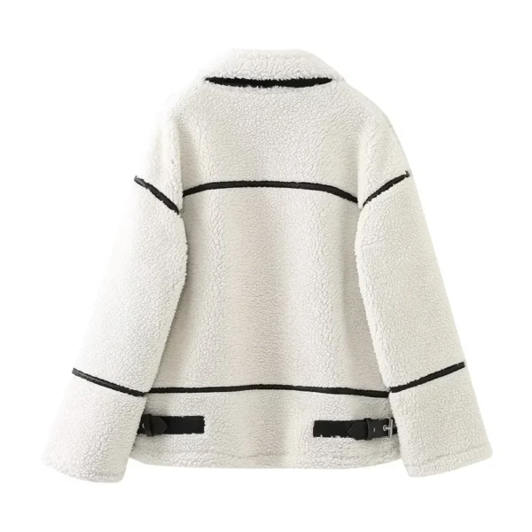 Contrast Color Plush Jacket – Cozy Lamb Wool One-Piece for Autumn - Image 3