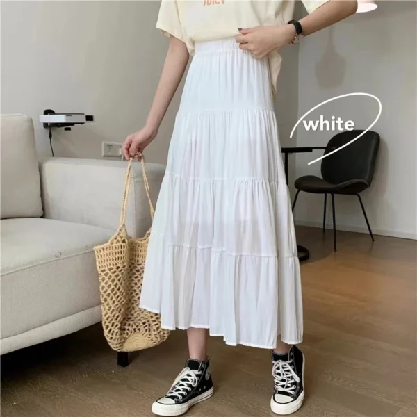 Vintage High-Waist A-Line Skirt – Chic Patchwork Spring & Summer Style - Image 2