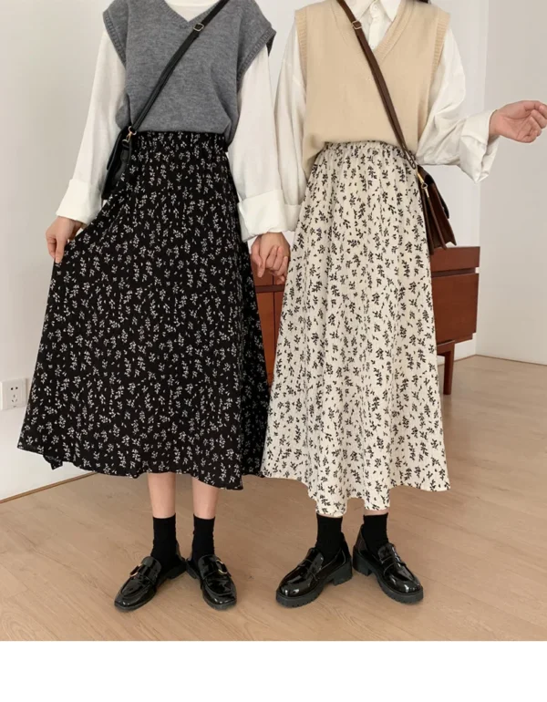 Vintage Pastel Floral Pleated Midi Skirt – Soft Girl Aesthetic - Image 10