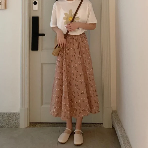 Vintage Pastel Floral Pleated Midi Skirt – Soft Girl Aesthetic - Image 15