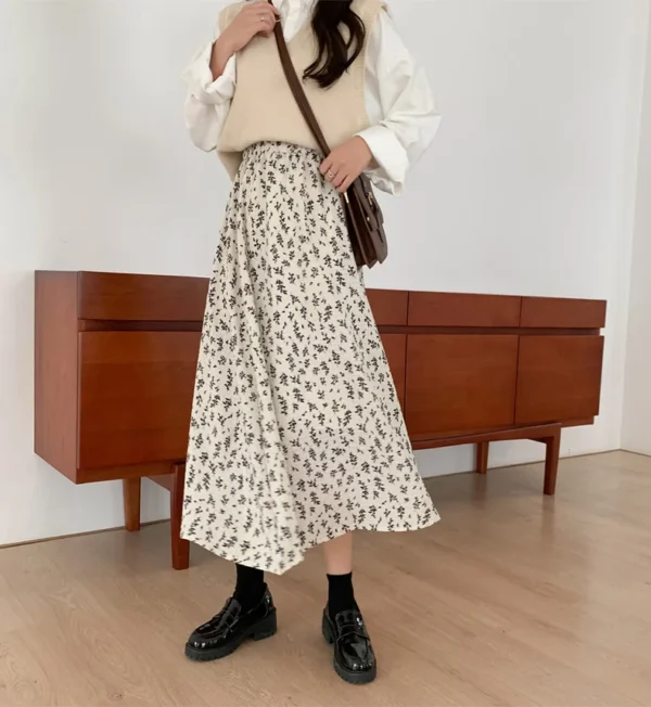 Vintage Pastel Floral Pleated Midi Skirt – Soft Girl Aesthetic - Image 13