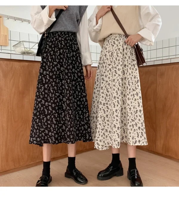 Vintage Pastel Floral Pleated Midi Skirt – Soft Girl Aesthetic - Image 9