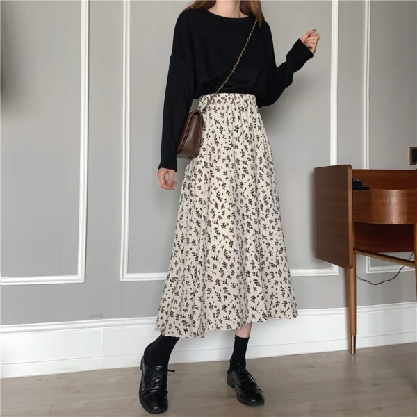 Vintage Pastel Floral Pleated Midi Skirt – Soft Girl Aesthetic - Image 5