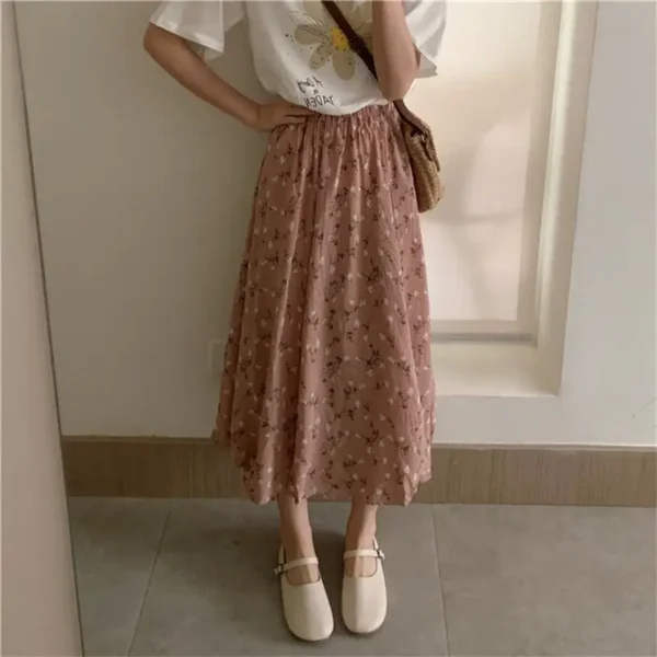 Vintage Pastel Floral Pleated Midi Skirt – Soft Girl Aesthetic - Image 17
